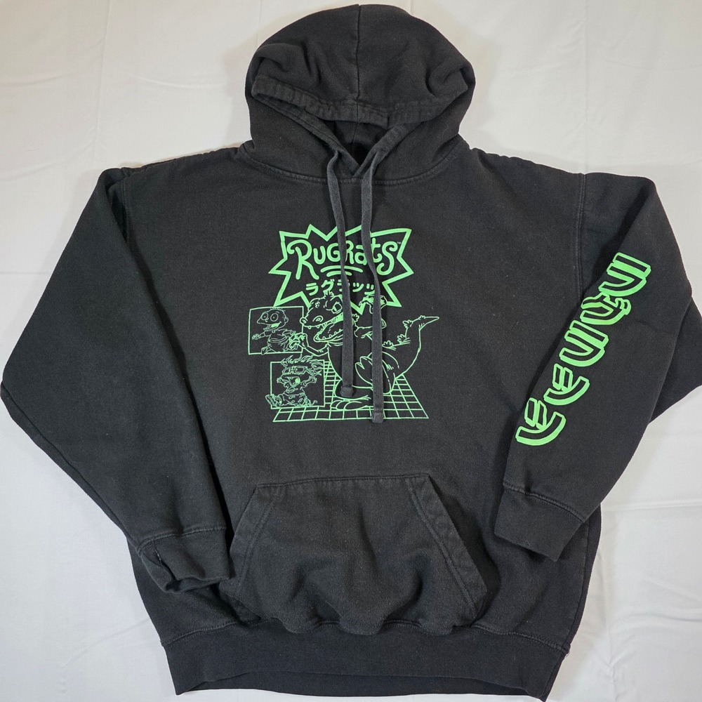 Nickelodeon Rugrats Reptar Japanese Graphic Hoodie Black Neon Green Mens Medium